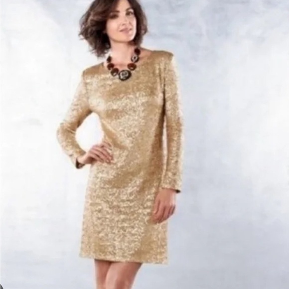 Y2k Coldwater Creek, “time to shine “ gold mini sequence dress, vintage90s - Picture 1 of 7